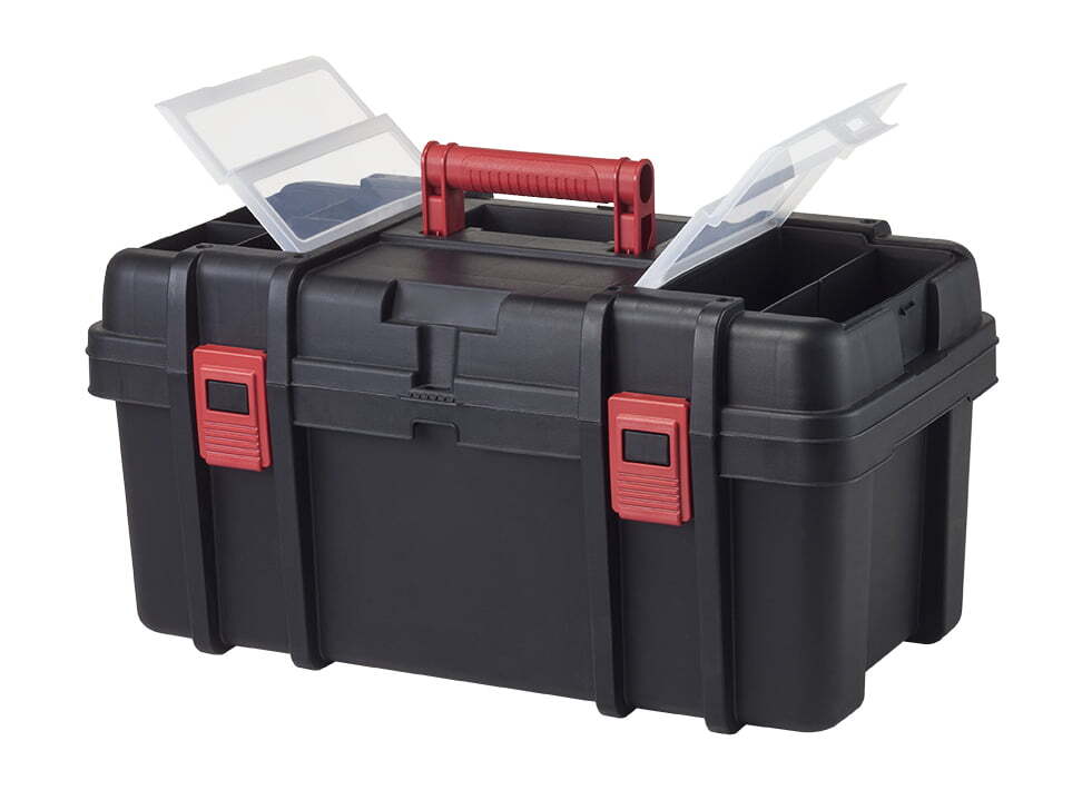 22-Inch Black Plastic Toolbox for Hardware Storage and Organization