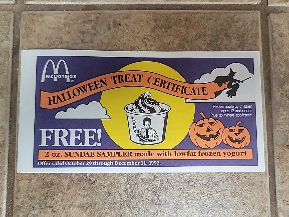 Vintage 1992 McDonalds Halloween Treat Gift Certificate Coupon Book-image