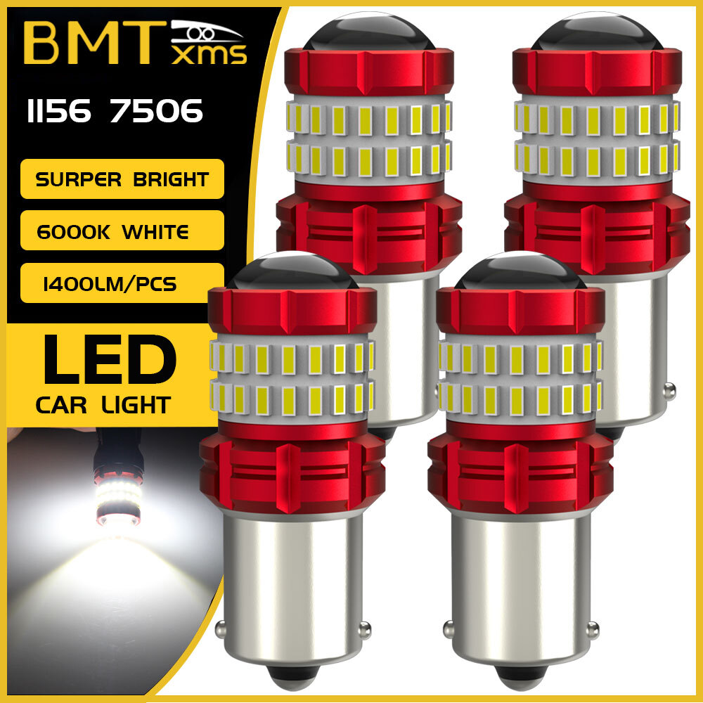4PCS 1156 7506 LED Reverse Backup Tail Lights P21W Bulbs Error Free White 6000K
