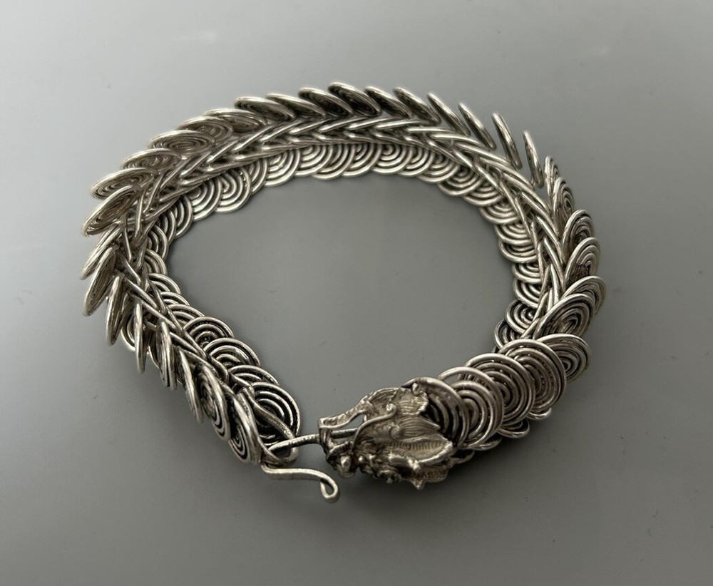 ollection retro tibetan silver carved auspicious beast fortune dragon bracelet