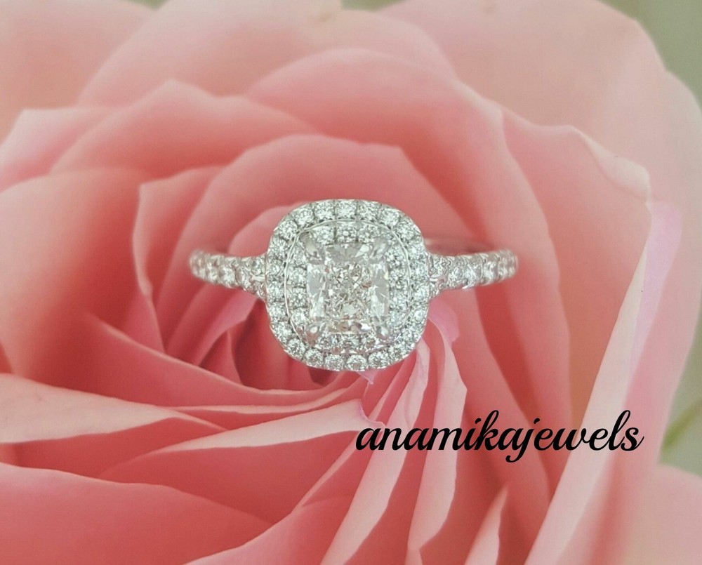 Lab-Created 1.54CT Cushion Cut Diamond Engagement Halo Ring 14K White Gold Over