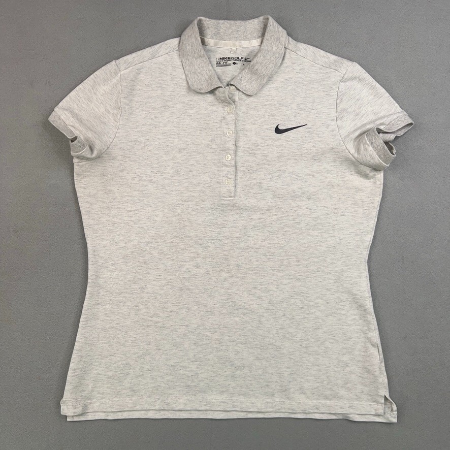 Nike Shirt Womens Large Gray Golf Polo Dri-Fit Swoosh Logo Active Performance