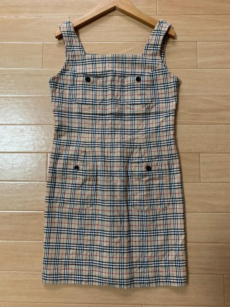 BURBERRYS 90s Nova Check Jumper Skirt Dress Cotton Beige Kids Size 140A Used