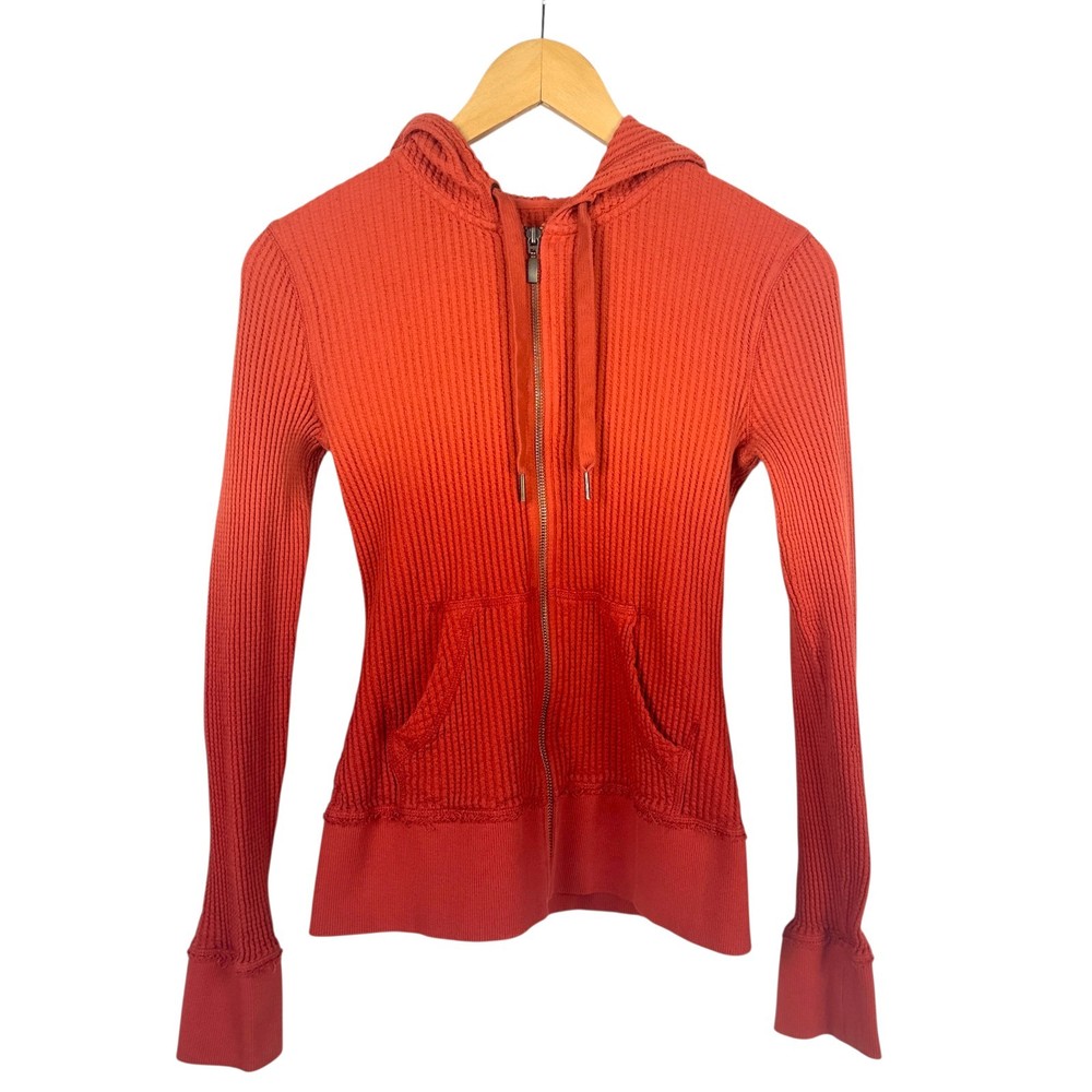 Eddie Bauer Orange Ombre Thermal Zip Hoodie XS Fitted Waffle Knit Outdoor