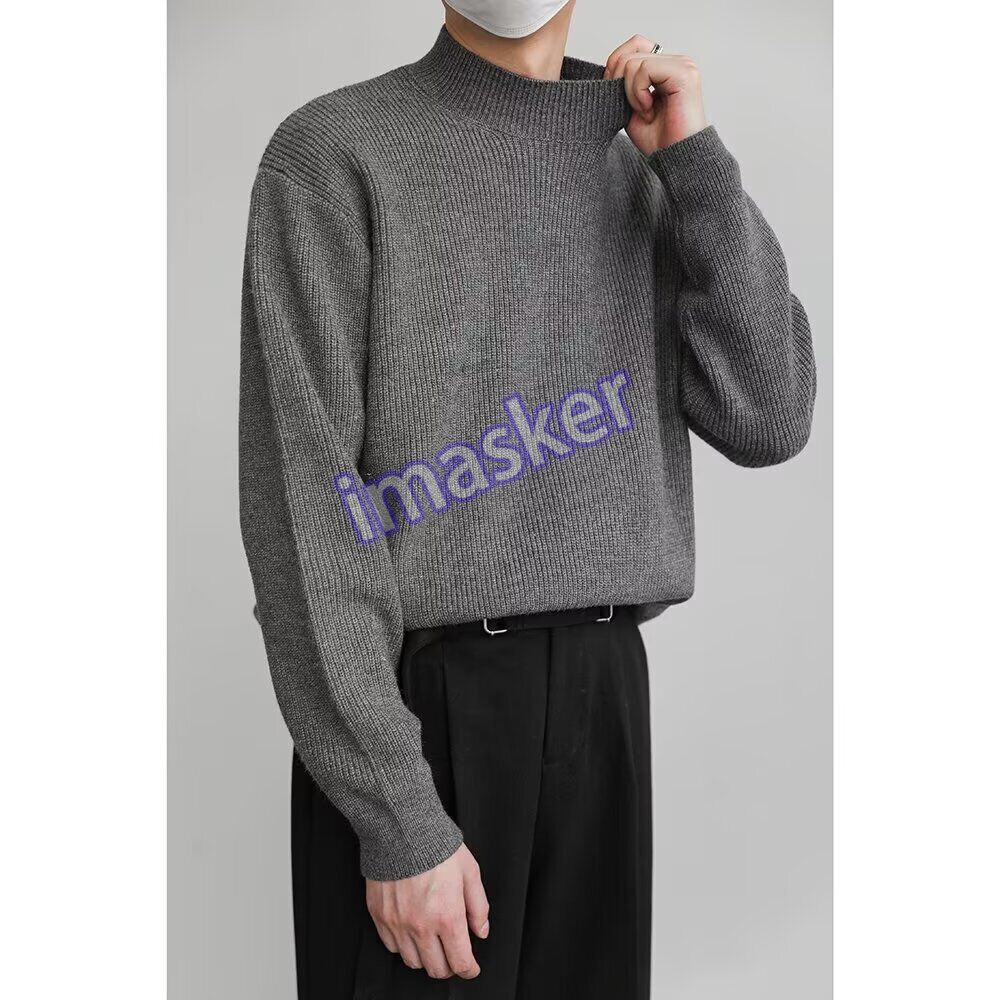 Retro Fashion Sweater Men's High Neck Casual Knit Sweater Solid Color Sweaters