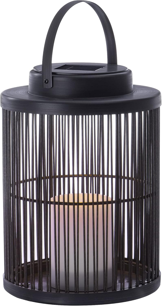 Hanging Rattan Basket Solar LED Light Flameless Candle Lantern, 10.0