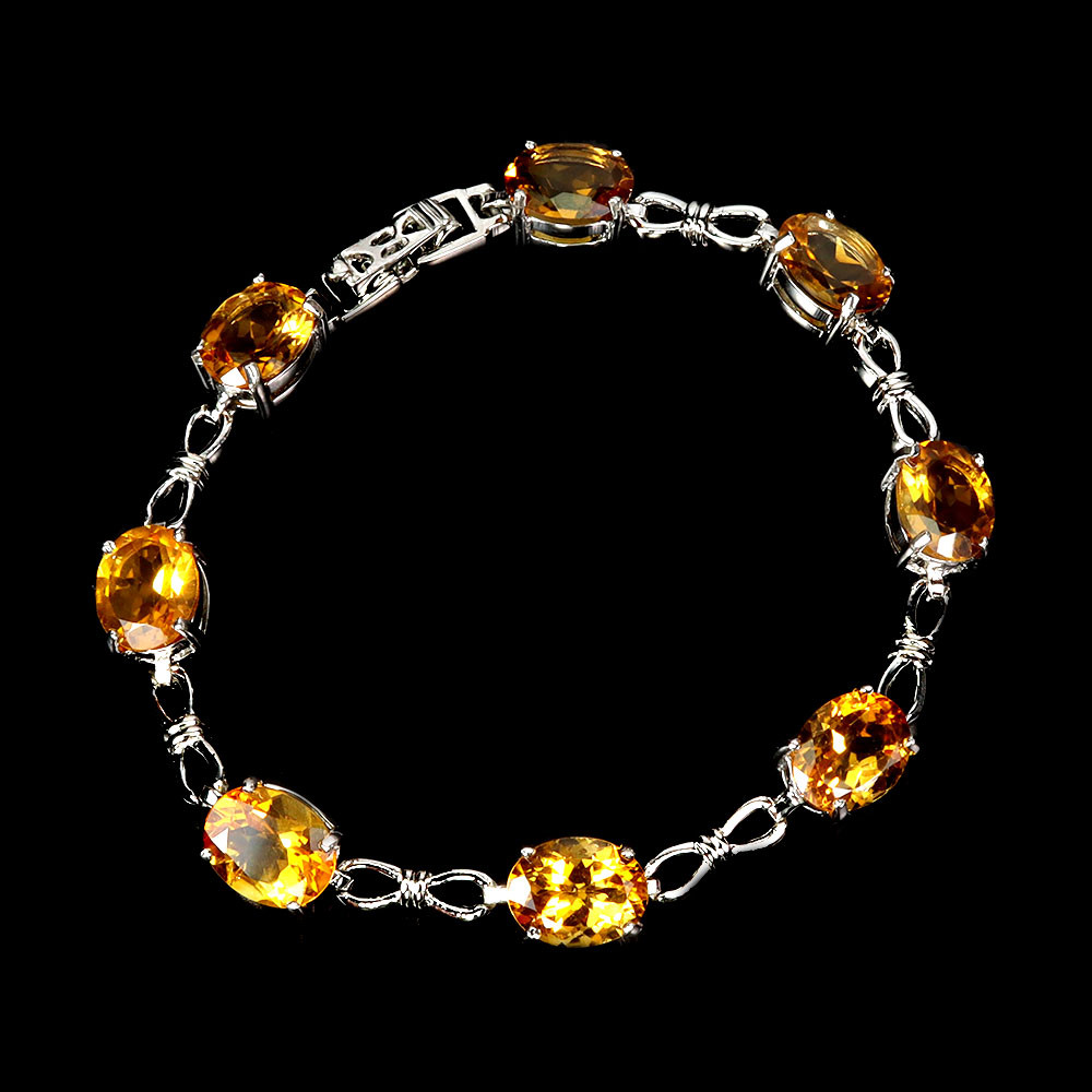 925 Sterling Silver Oval Citrine Bracelet 10x8mm Natural Gemstone 7.5 Inch