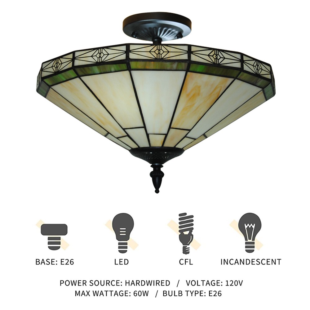 Vintage Flush Mount Ceiling Light Tiffany Style Stained Glass Shade Lamp Fixture