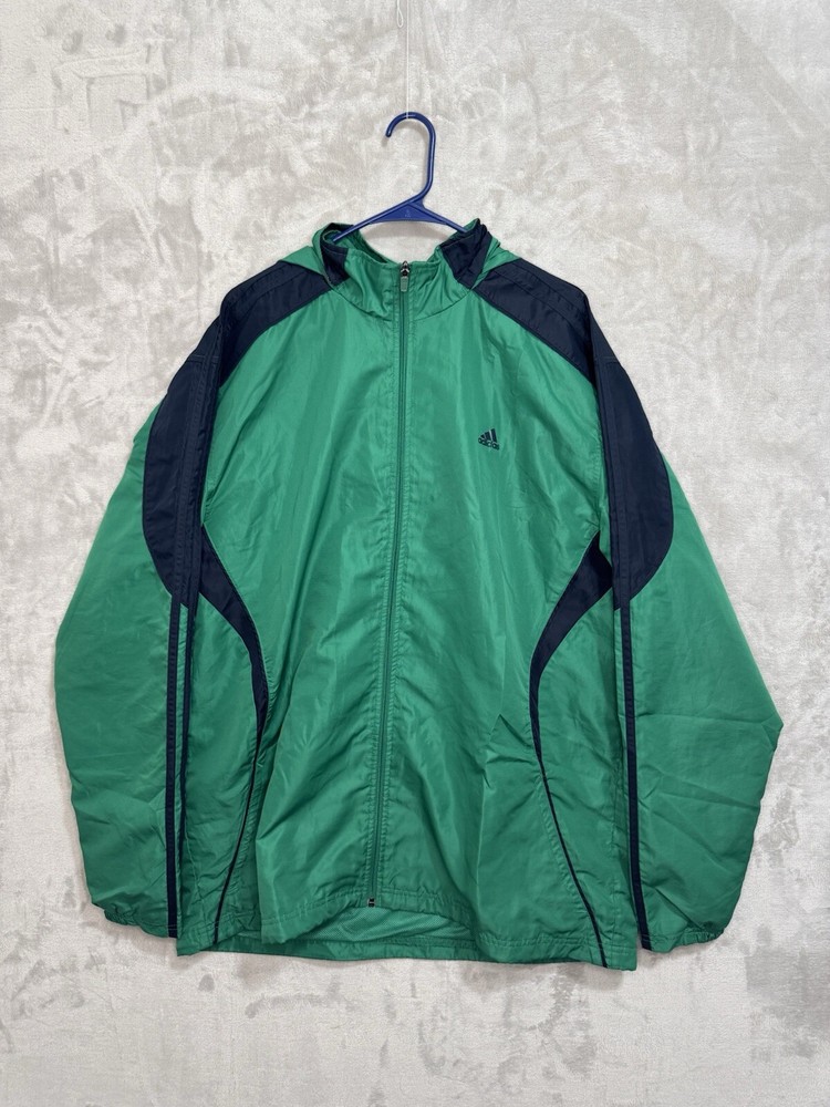 Adidas Green and Blue Windbreaker Classic y2k Sports Vintage Jacket Adult 2XL