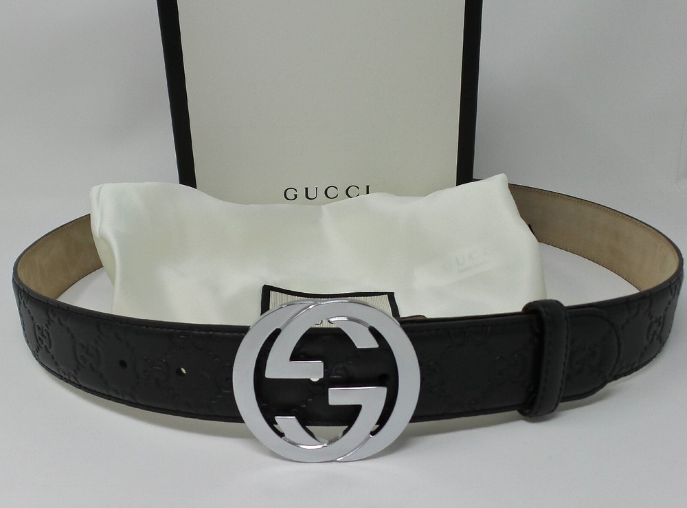 Gucci Classic Silver Buckle Black Leather Belt Size 95 for Men 32-34 Waist