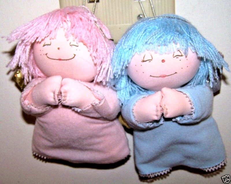 TWO VINTAGE APPLAUSE HEAVENLY KIDS ANGEL ORNAMENTS - PINK/BLUE - New Other
