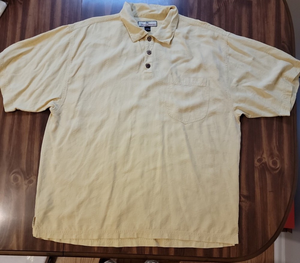 Tommy Bahama Polo Shirt Mens XL Yellow Silk Blend Short Sleeve
