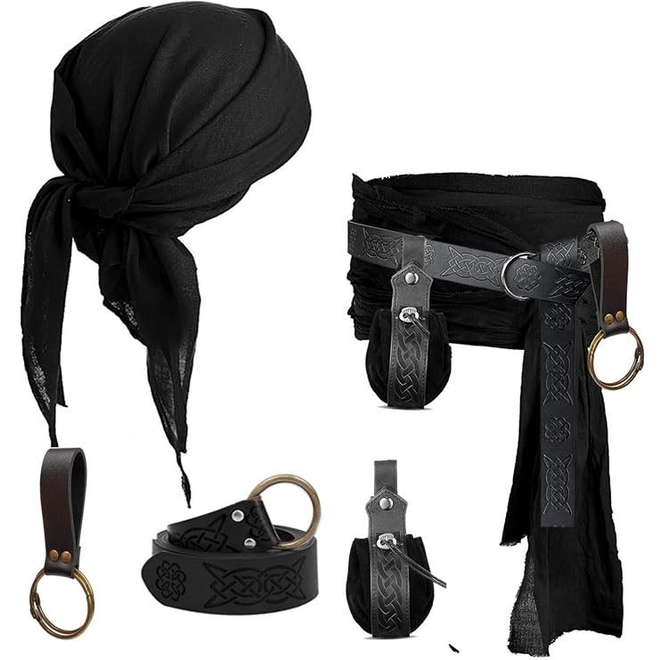 Pirate Costume Pirate Head Scarf Bandanas Belt Waist Sash Medieval Belt Pouch...