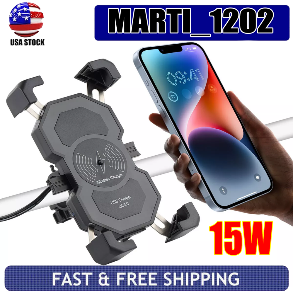 15W Phone Holder Wireless Charger USB Charging Mount for Motorcycle Handlebar s+