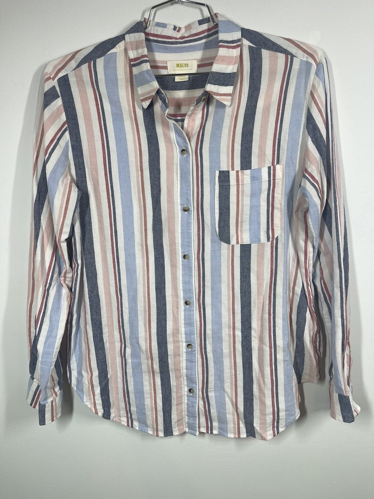Anthropologie Maeve Women’s Multi Striped Chatham Button Down Blouse Size Large