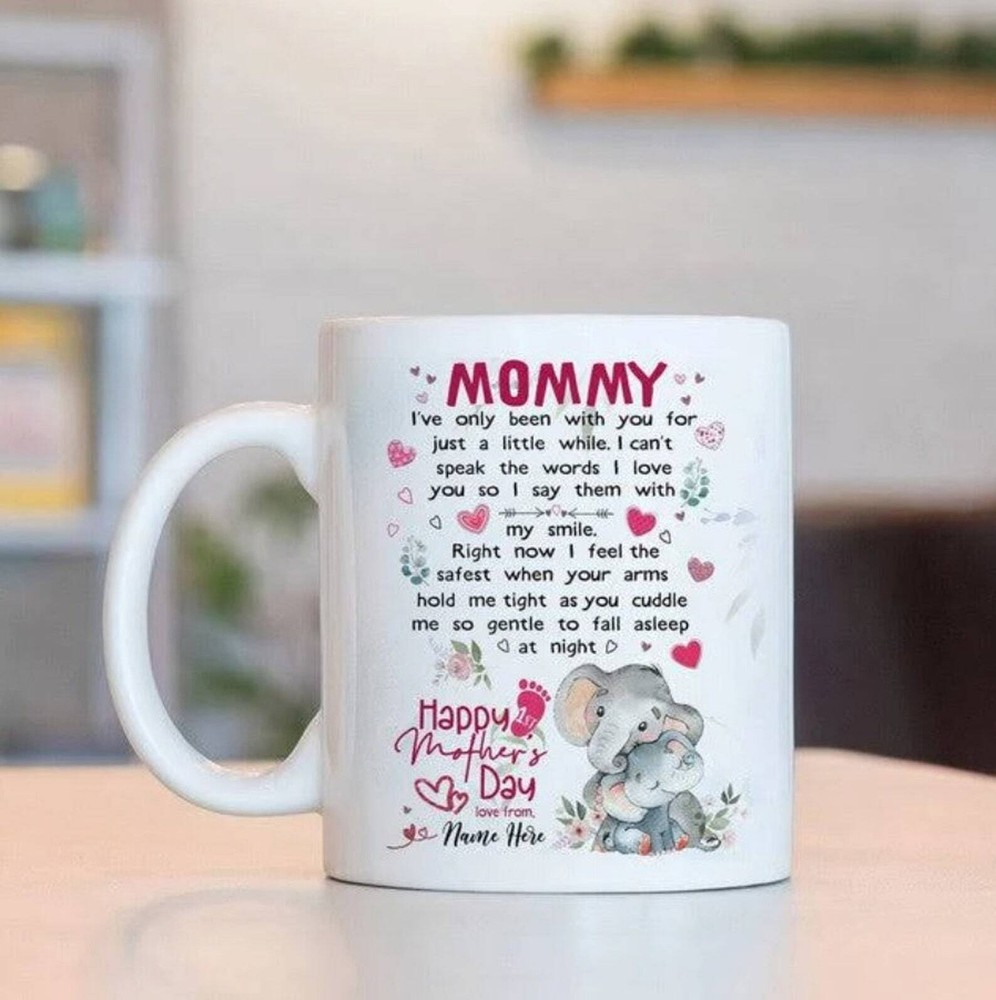 Personalized Happy 1st Mother's Day Elephant Coffee Mug Custom Elephant Mom Mug