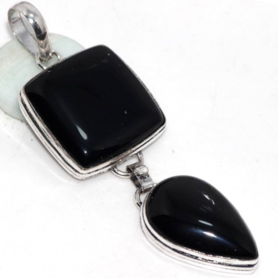 Black Onyx 925 Silver Plated Handmade Pendant 3 Inch Jewelry Gift for Women