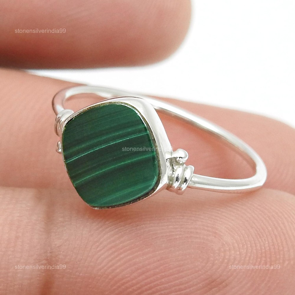 Mother's Day 925 Silver Malachite Elegant Band Ring Size 7-image