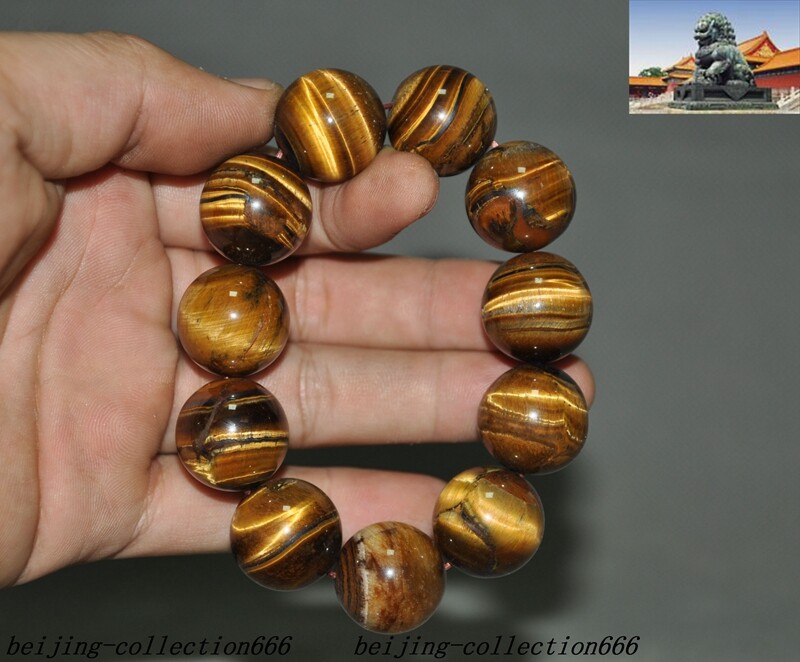Old China Cat's eye stone gem carved Exorcism Amulet periapt Bracelet Hand chain