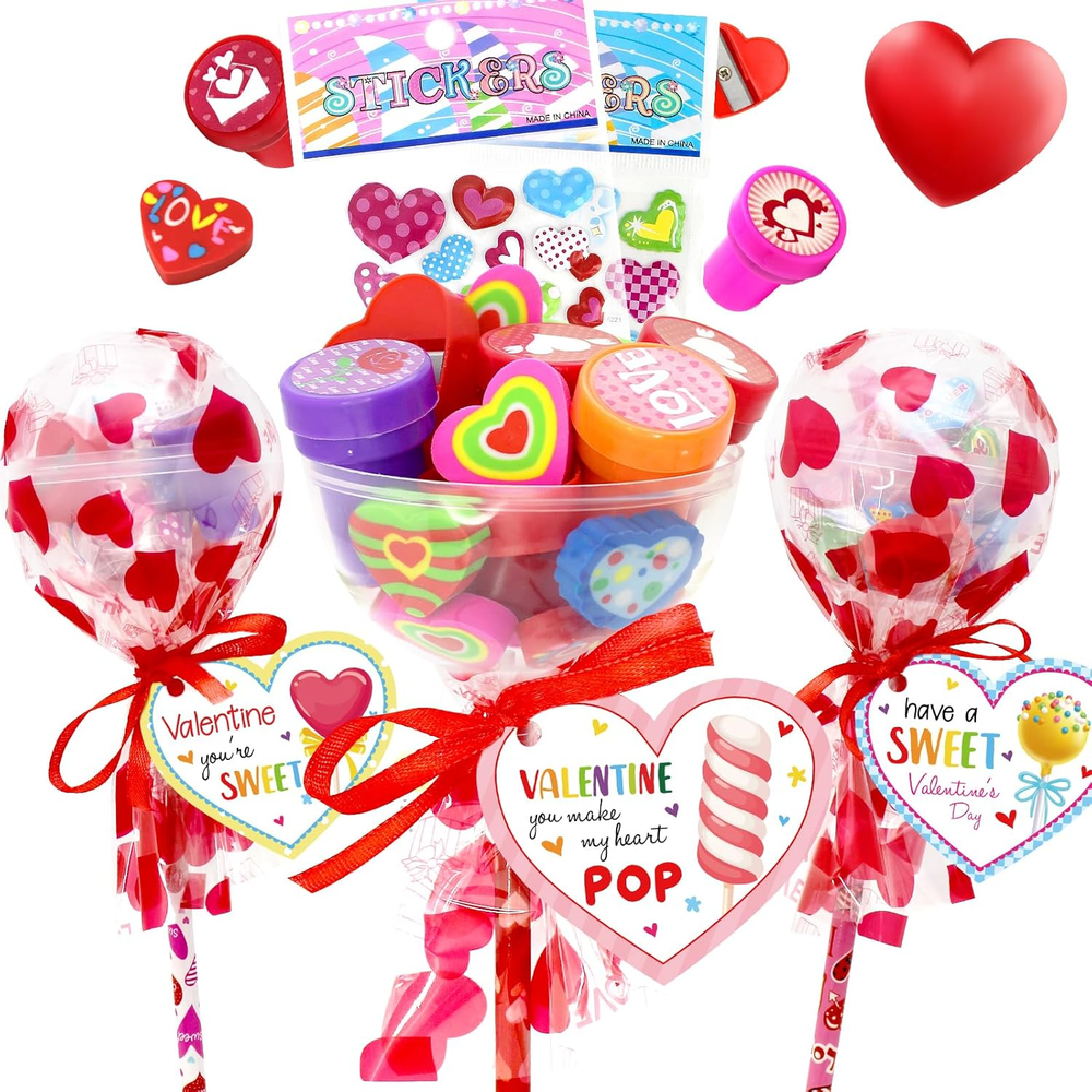 24 Pack Kids Valentines Day Classroom Cards with Stickers