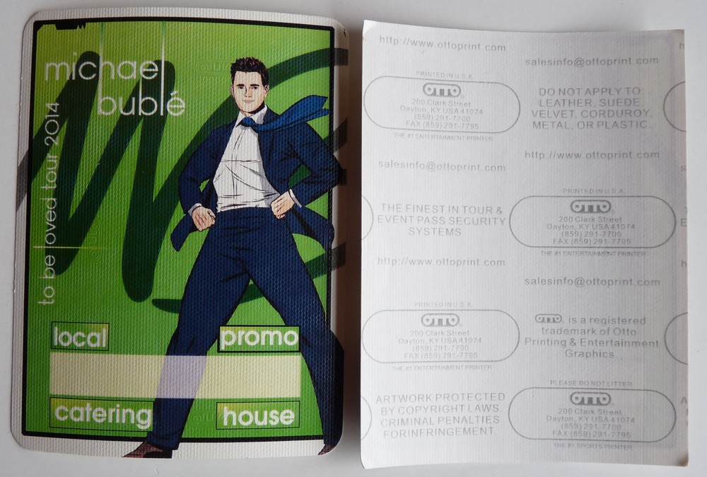 Michael Buble To Be Loved 2014 Concert Tour Green Backstage Pass D21