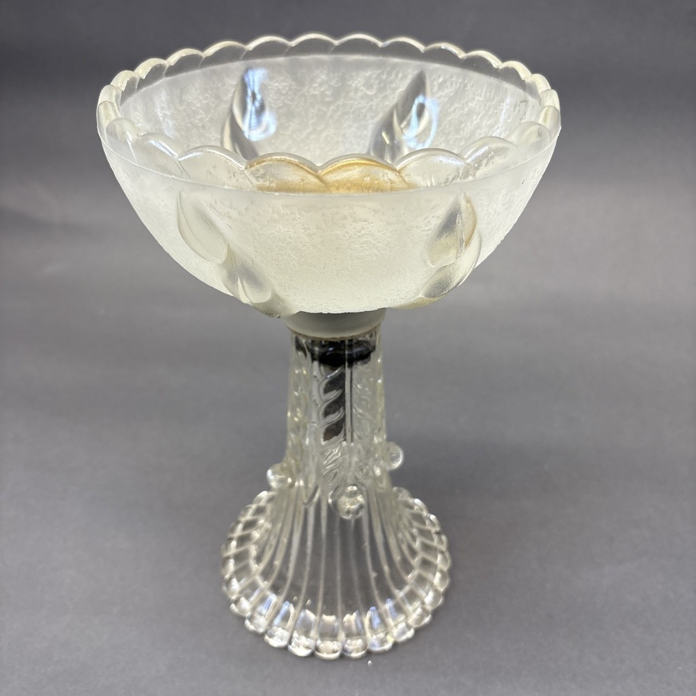 Scalloped frosted glass pedestal candy serving dish
