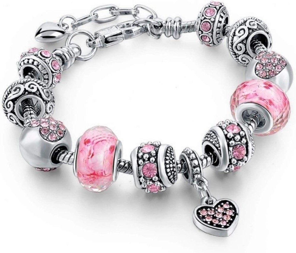 Pandora Silver Bracelet Featuring Crystal Heart Love European Charms