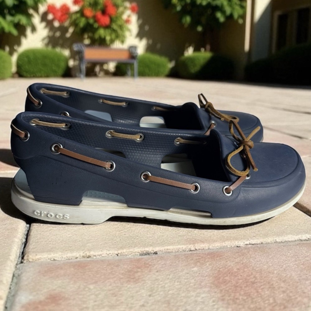 Crocs Womens Navy White Nautical Slip On Boat Shoes Size 10