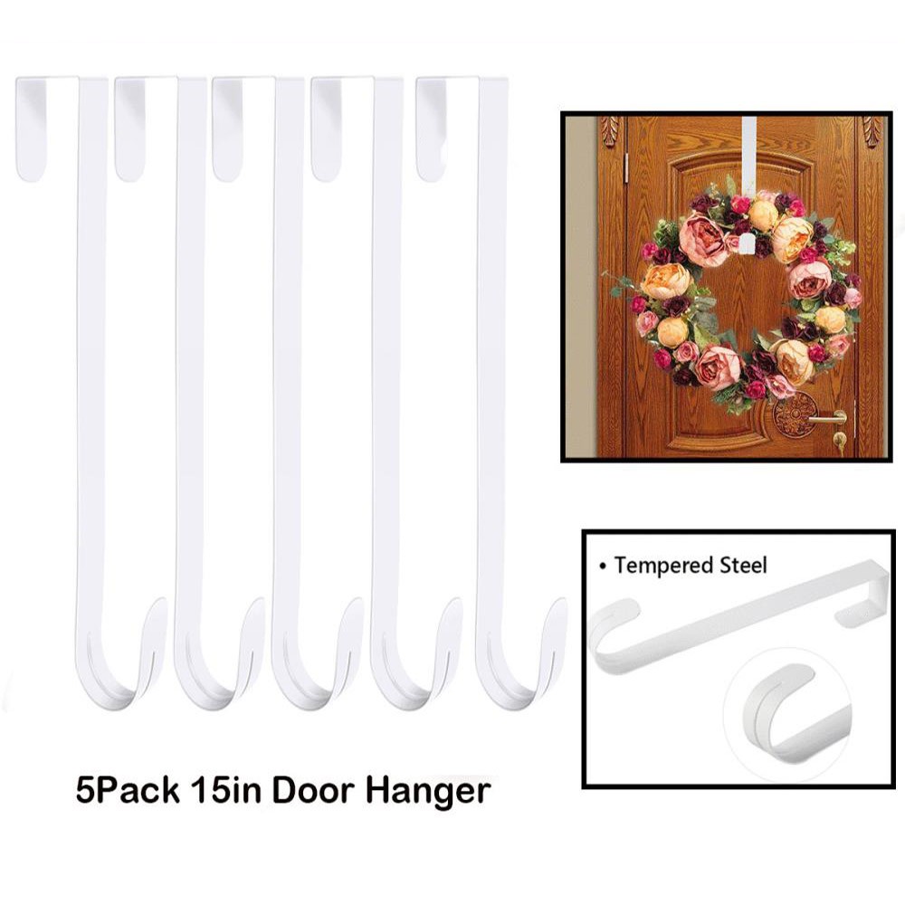 White Metal Over-the-Door Wreath Hanger for Coats Towels Bags 15-Inch Long Holder