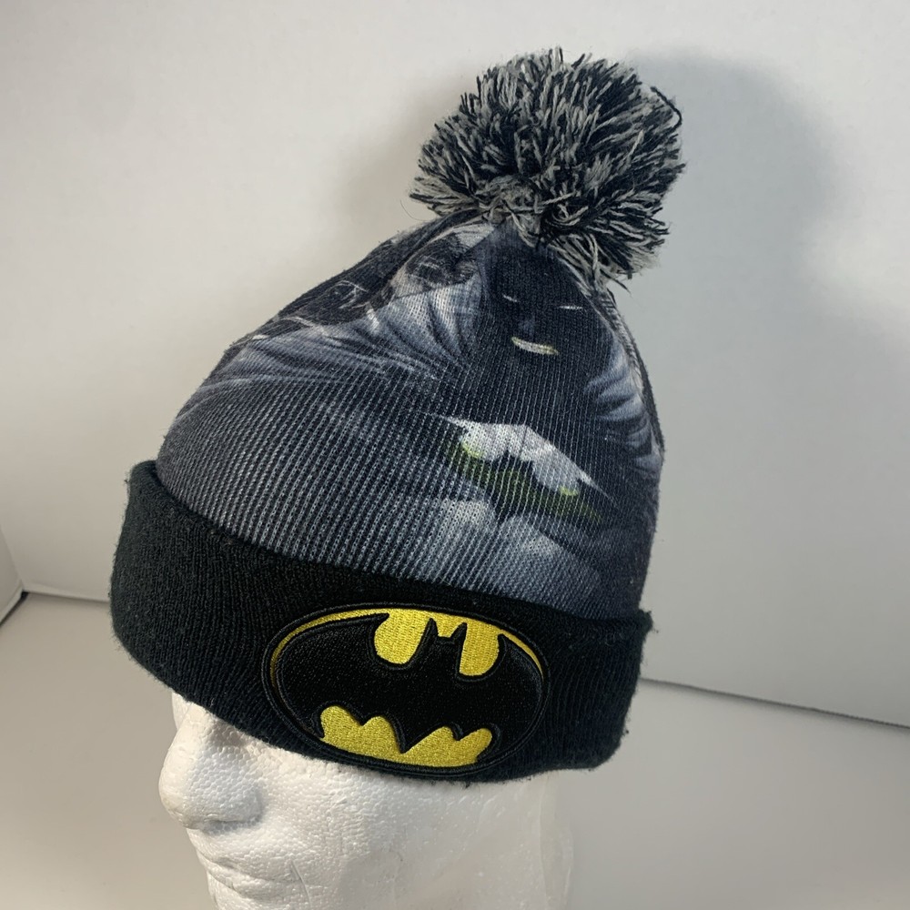 Batman black & gray New Era pom beanie, OSFM, 2016, The Dark Knight & bat symbol