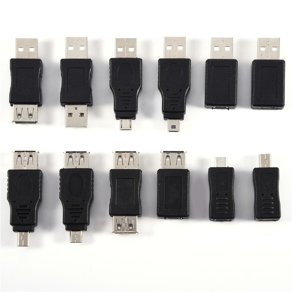 Hot 12 Pack USB 2.0 Adapter Set USB Male Female To Micro/Mini USB Converter