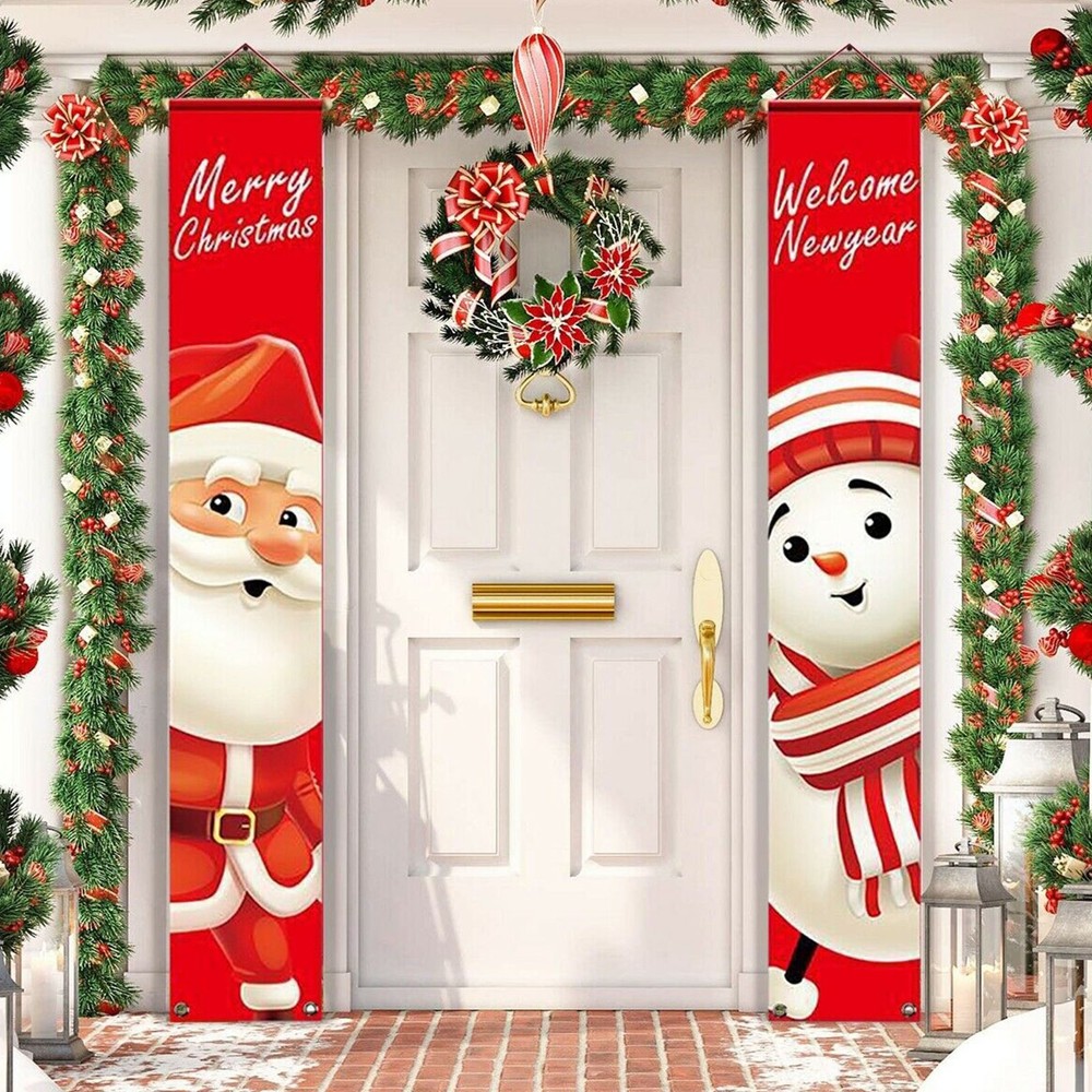 Merry Christmas Snowman Santa Claus Banner Flag Wall Hanging Xmas Party Decor US