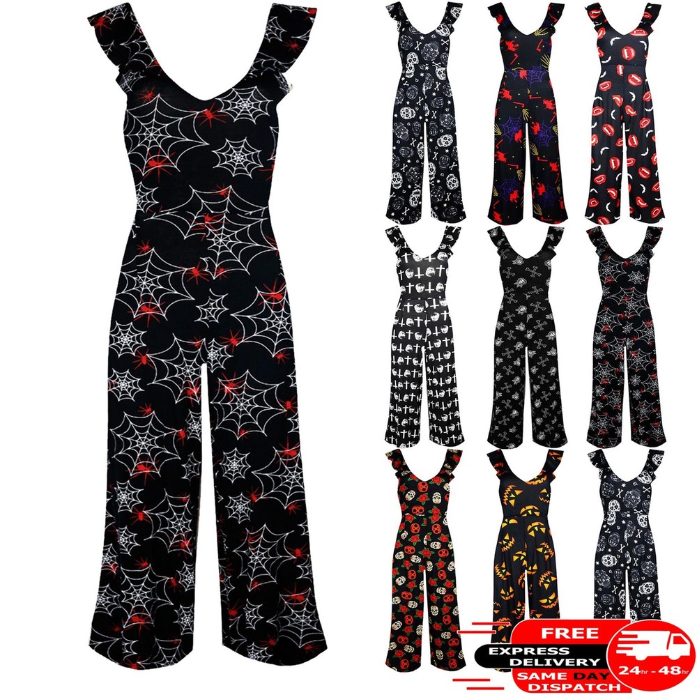 Ladies Women Halloween Sleeveless Peplum Frill Party 3/4 Fancy Playsuit Jumpsuit
