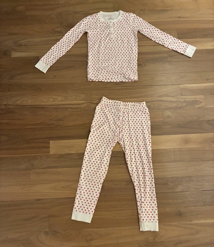 Roller Rabbit Girls Heart Print Pajama Set 100% Cotton Size 10 White Pink