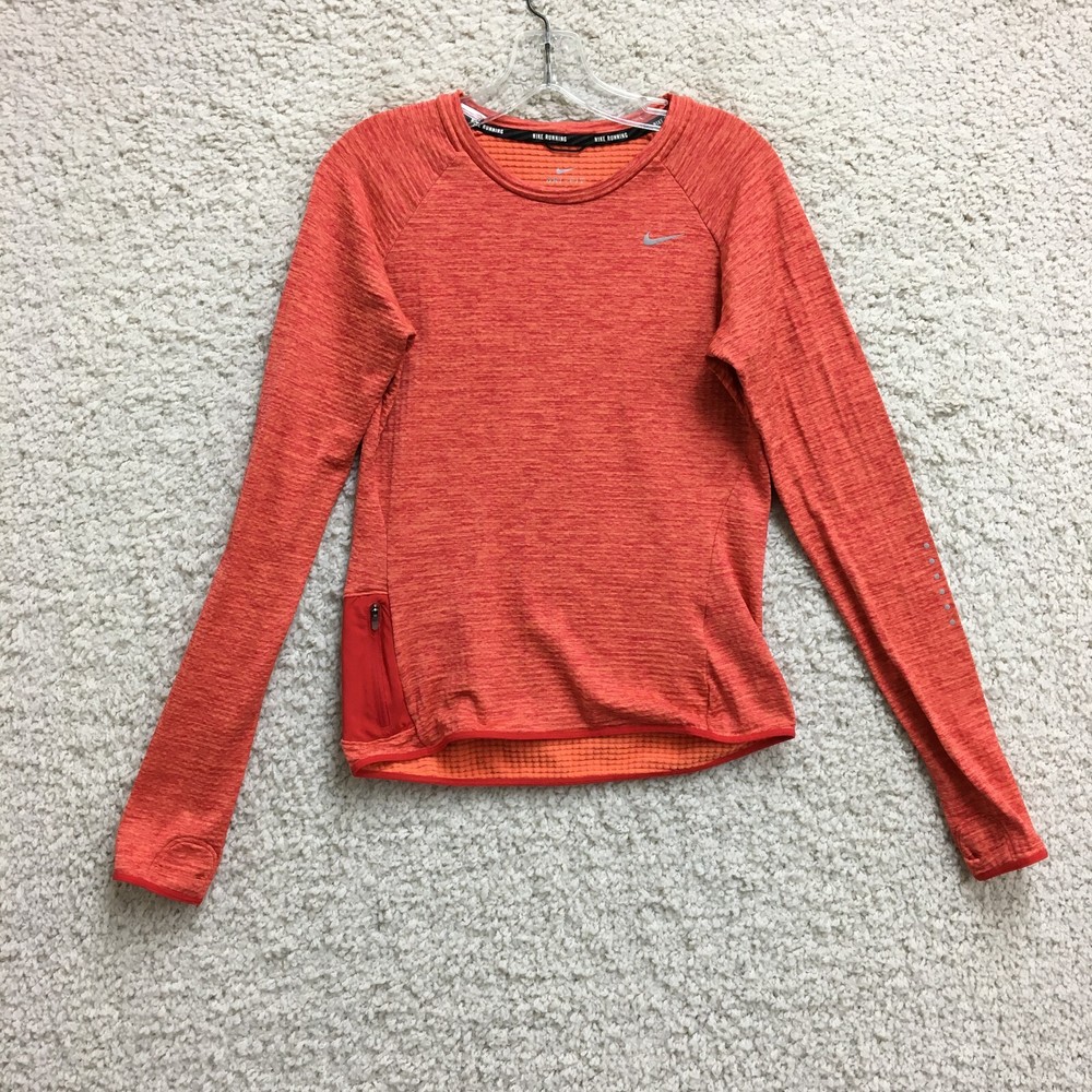 Nike Running Shirt Small Adult Orange Dri Fit Swoosh Therma Sphere Element Women