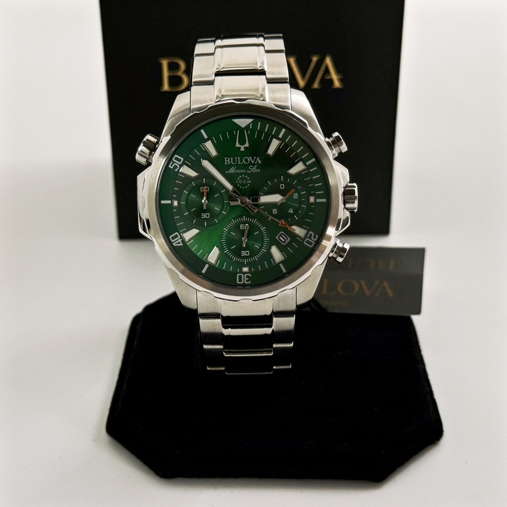 Bulova Classic Green Marine Star 43MM Stainless Steel Watch 96B396