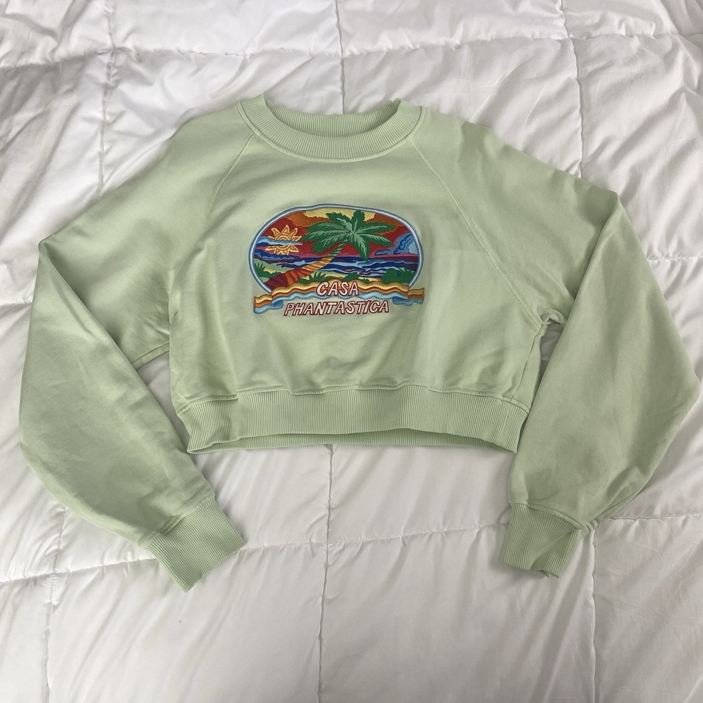Casablanca Crop Sweatshirt Womens M Green Casa Phantastica Preppy Organic Cotton