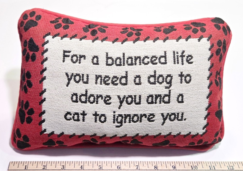 Dog and Cat Cross Stitch Pillow 12x8 Inches Cute Pet Decor