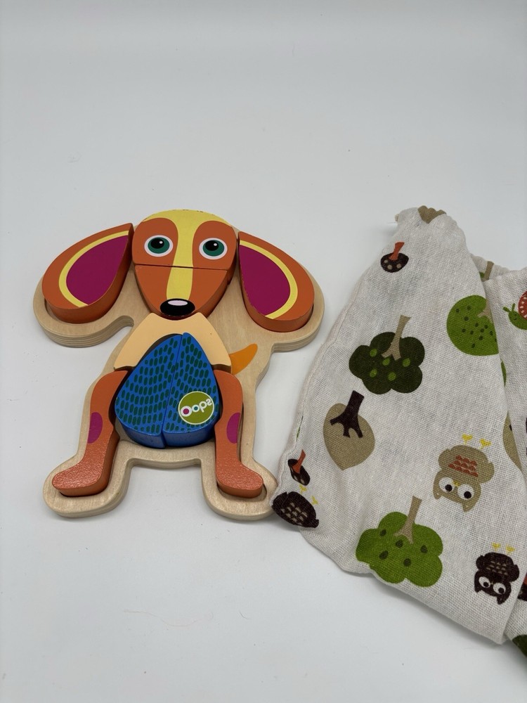 Oops Wooden Dog 3D Puzzle 9” Educational Toddler Toy w/ Forest Theme Storage Bag