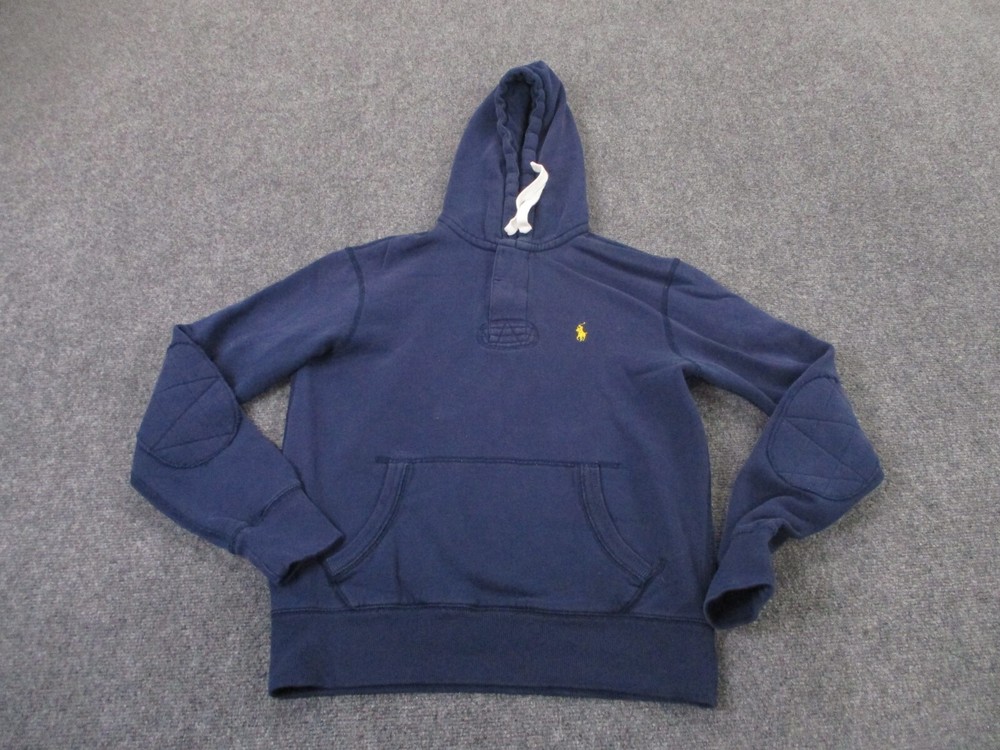 Polo Ralph Lauren Hoodie Sweatshirt Men S Blue Henley Pullover Pony Elbow Patch