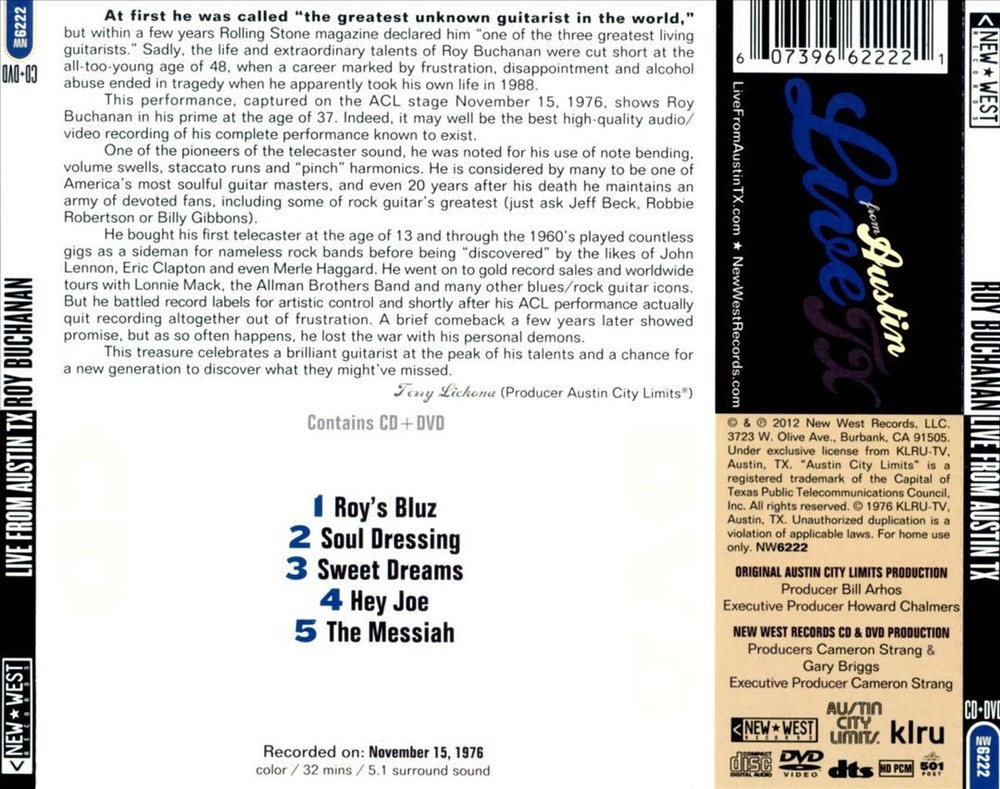 Roy Buchanan Live from Austin TX 2012 CD