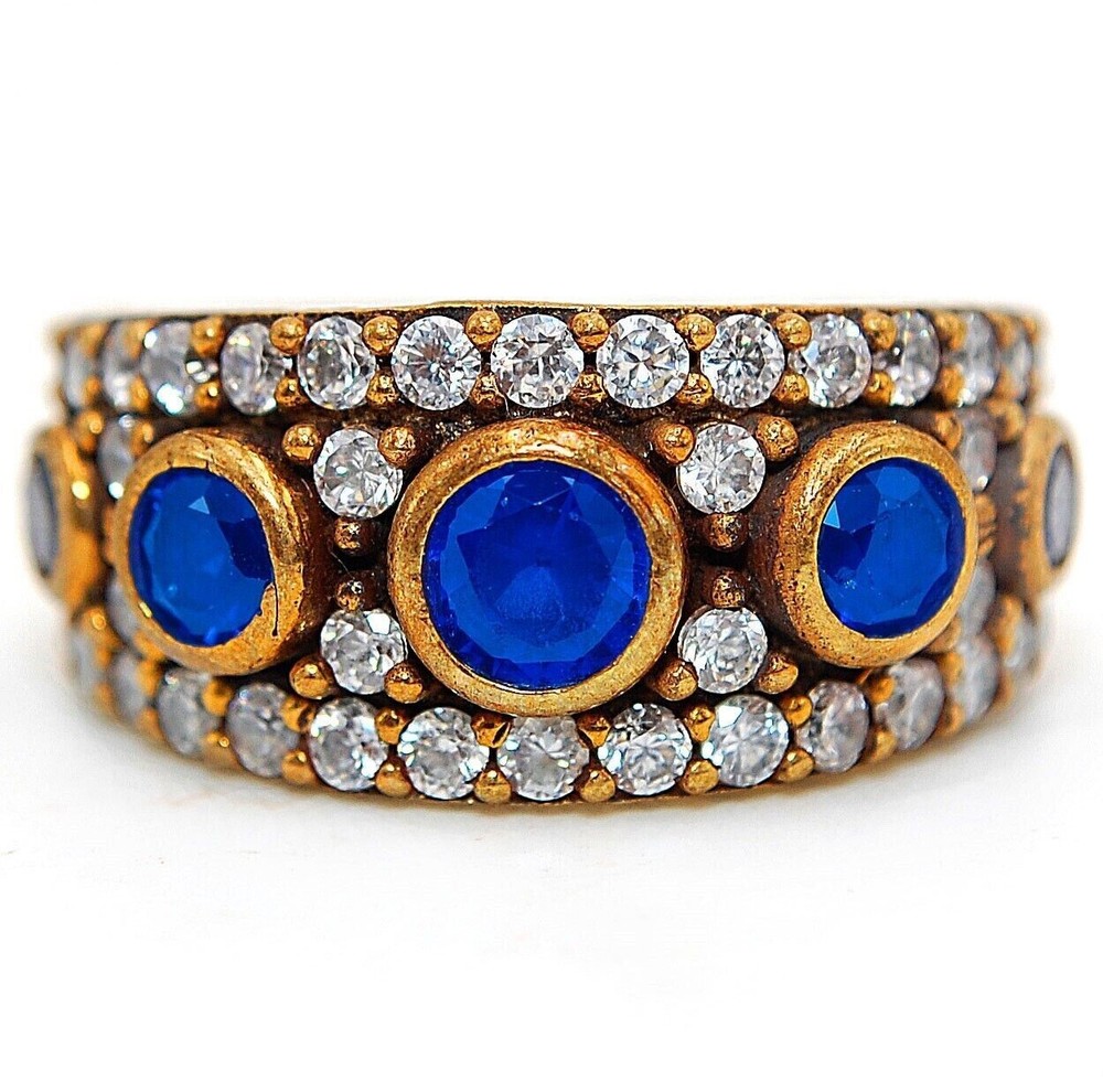 3CT Treated Sapphire Ottoman Empire Style Sterling Silver Ring Size 7.5 HB2-3