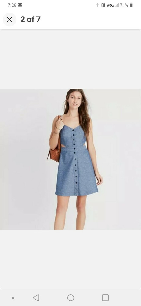 Madewell Denim Dress Blue Chambray Cutout Cami Mini Button Front Sun Sz 2 Beach