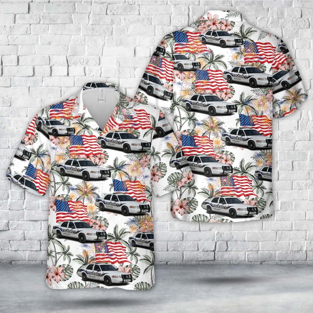 Toledo Ohio Police Department Ford Crown Victoria unit Hawaiian Shirt 4th Of Jul