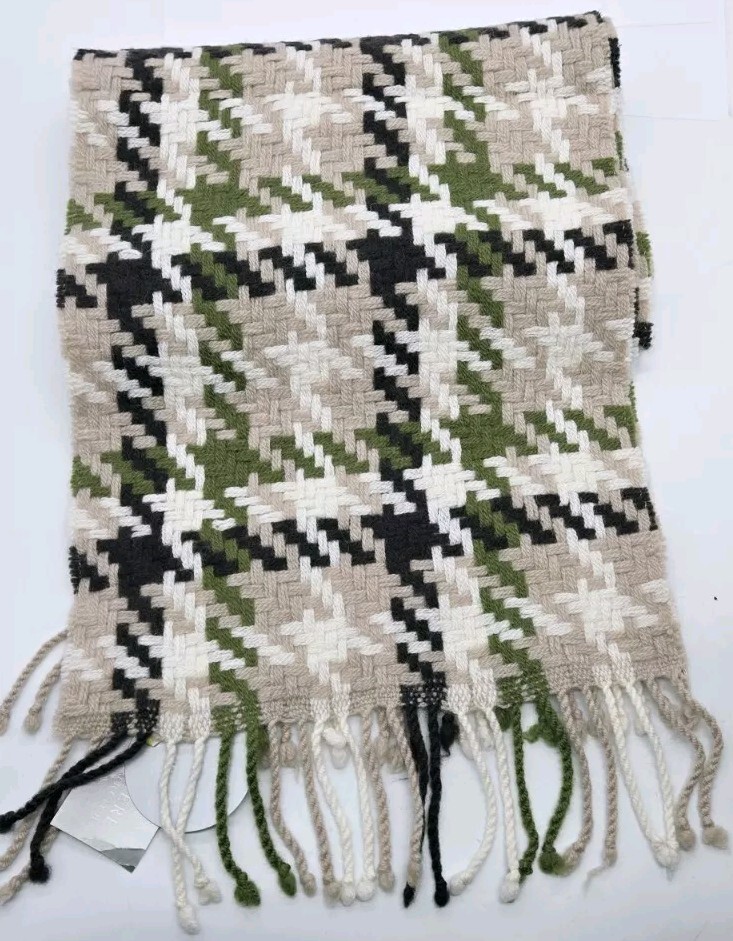 100% Cashmere By Charter Club Scarf Multicolored Green Tan Black 9.5” X 63”