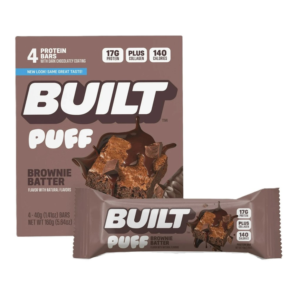 BUILT Puff Protein Bar Brownie Batter with 17g Protein Collagen and 140 Calories 4 Count