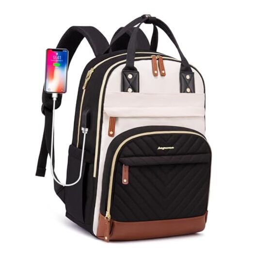Sleek 15.6 Inch Women's Laptop Backpack in Beige Black Brown