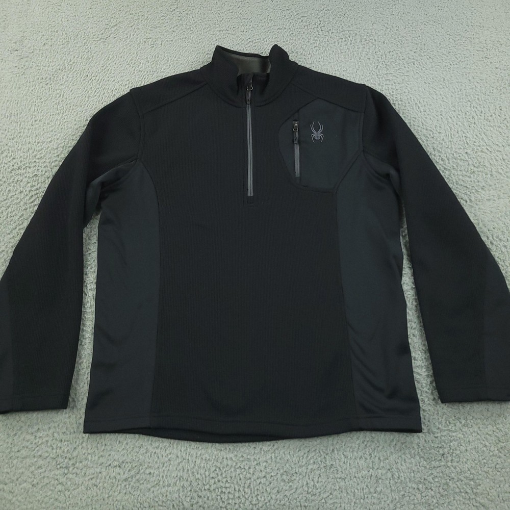 Spyder Pullover Mens Large Black Half Zip Fleece Ski Sweater Outdoor Layer