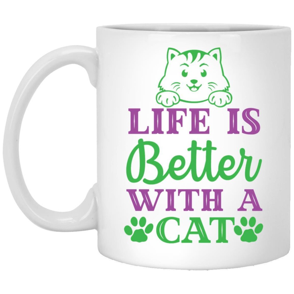 Cat Lover Coffee Mug Life Is Better With A Cat  Coffee Mugs Gift For Cat Owners