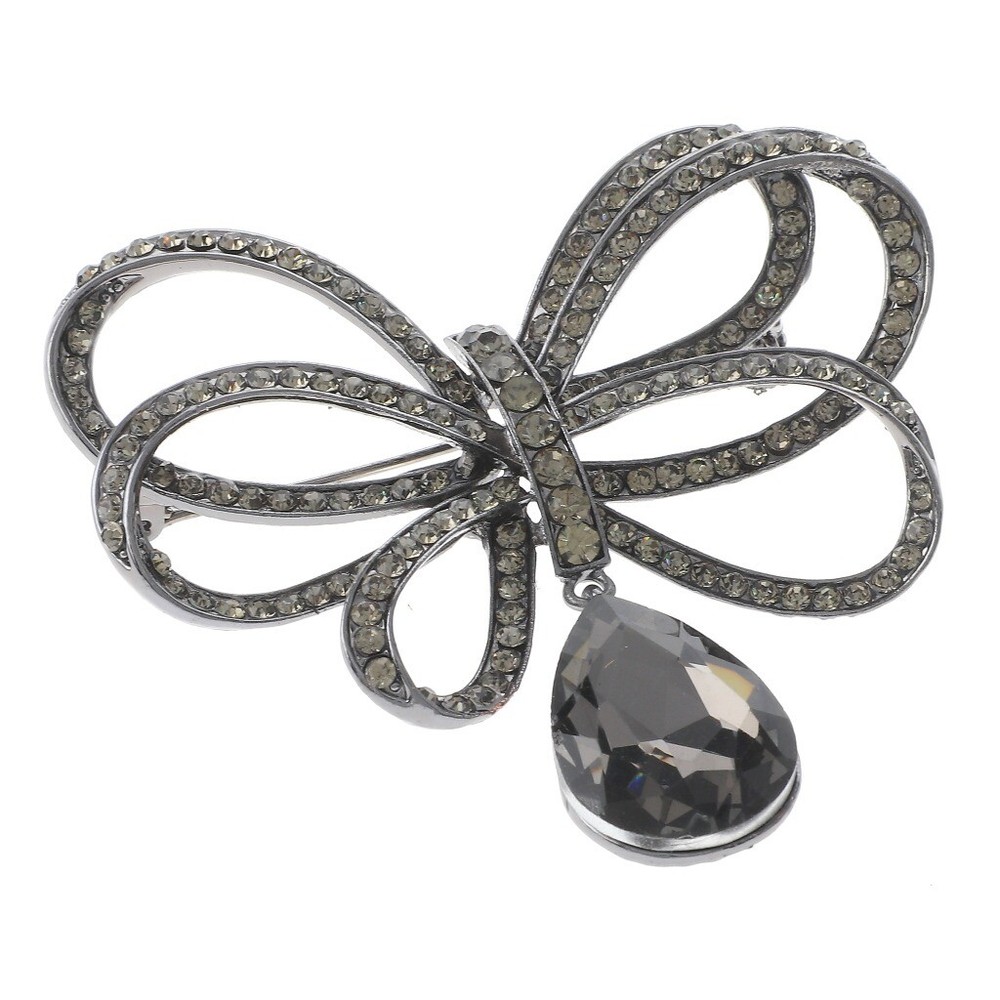 Hermatite Tone Metal Crystal Flower Brooch P1449-HBD